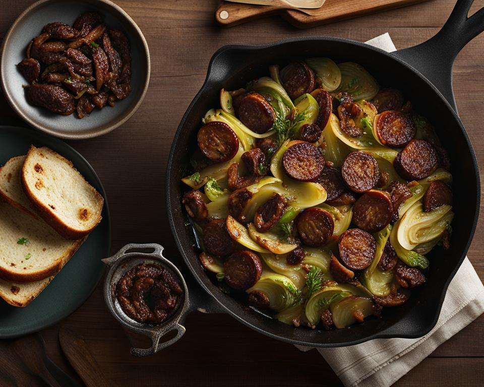 smoked beef sausage and cabbage skillet